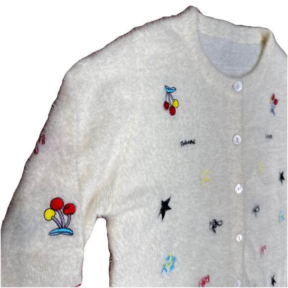 Cashmere&Wool White,Cardigan Sweater, Wmn SzS,embroidery,cottageCore Fuzzy Grany - Picture 10 of 16